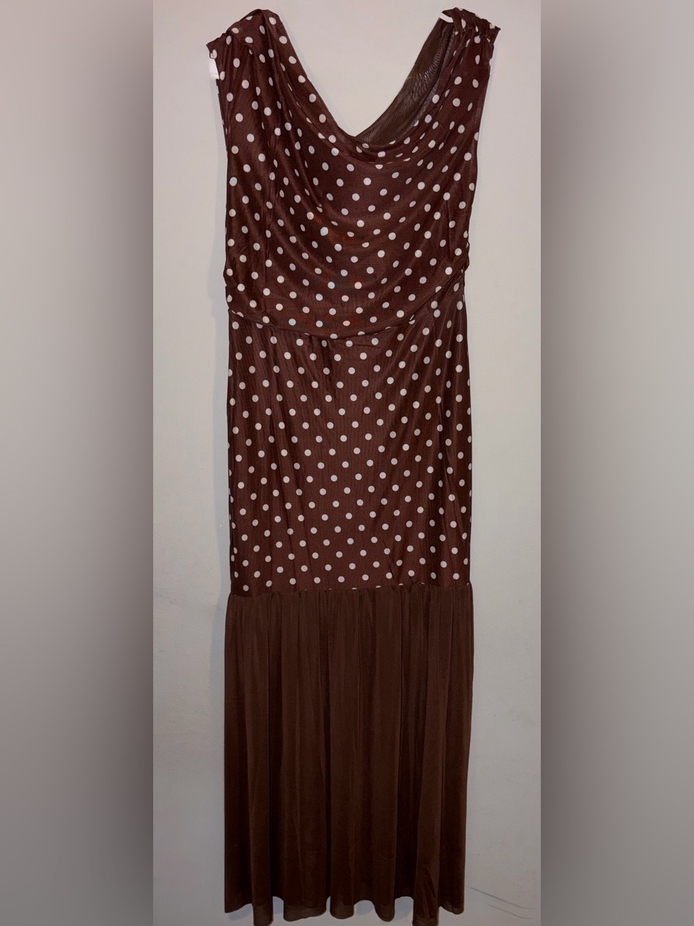 Polka Dot Brown Sleeveless Maxi Dress